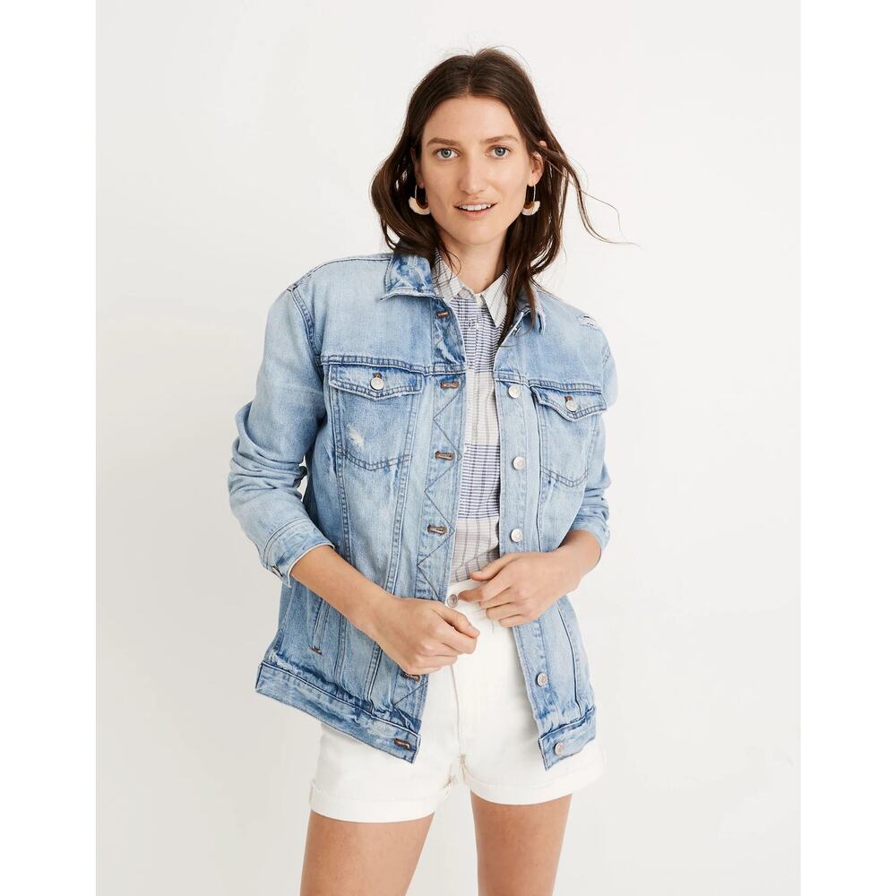 Madewell The Oversized Denim Jean Jacket in Junction Wash: Distressed Edition S
